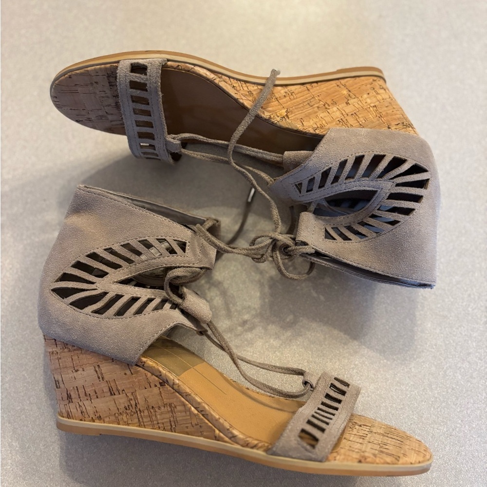 Dolce Vita Loraine Ghillie Beige Lace-Up Gladiator Wedges - Picture 5 of 9